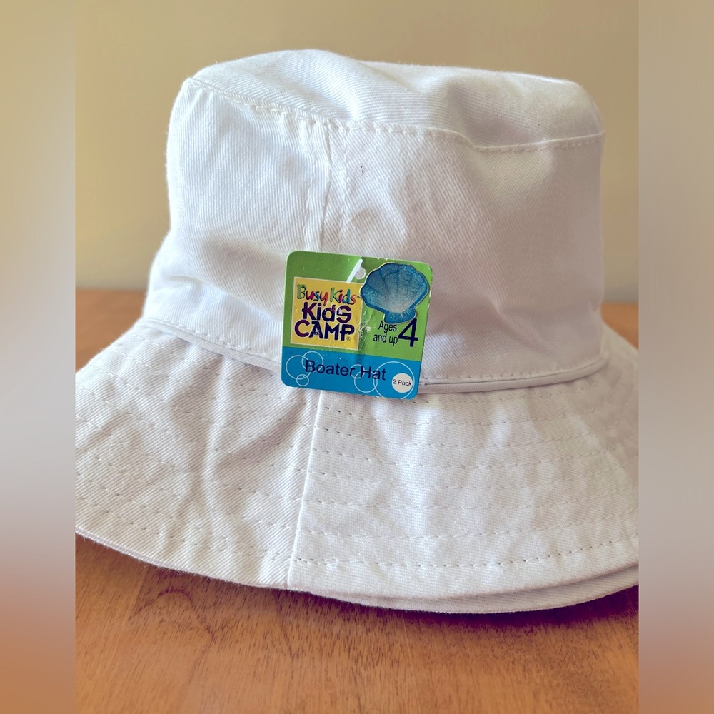 Kids camp boater hat (2pk) white. Fully lined. Ages 4 & up.